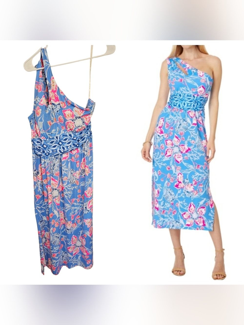 Lilly Pulitzer Helina One Shoulder Midi Dress Bahamian Rhapsody Floral Strech